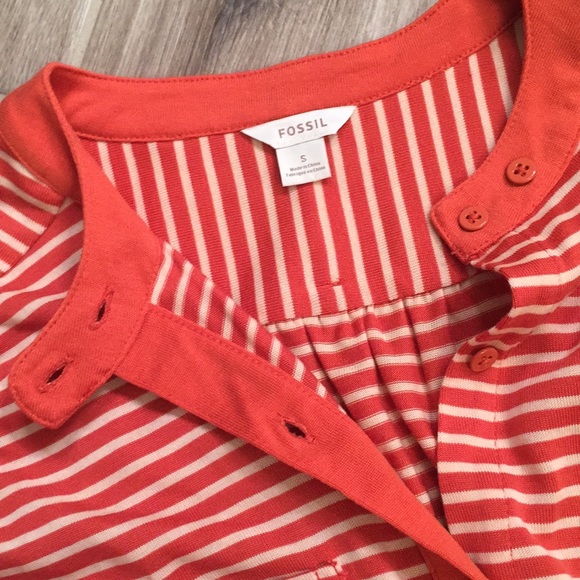 Fossil Orange & White Button Down Dress Size Small - Picture 3 of 4